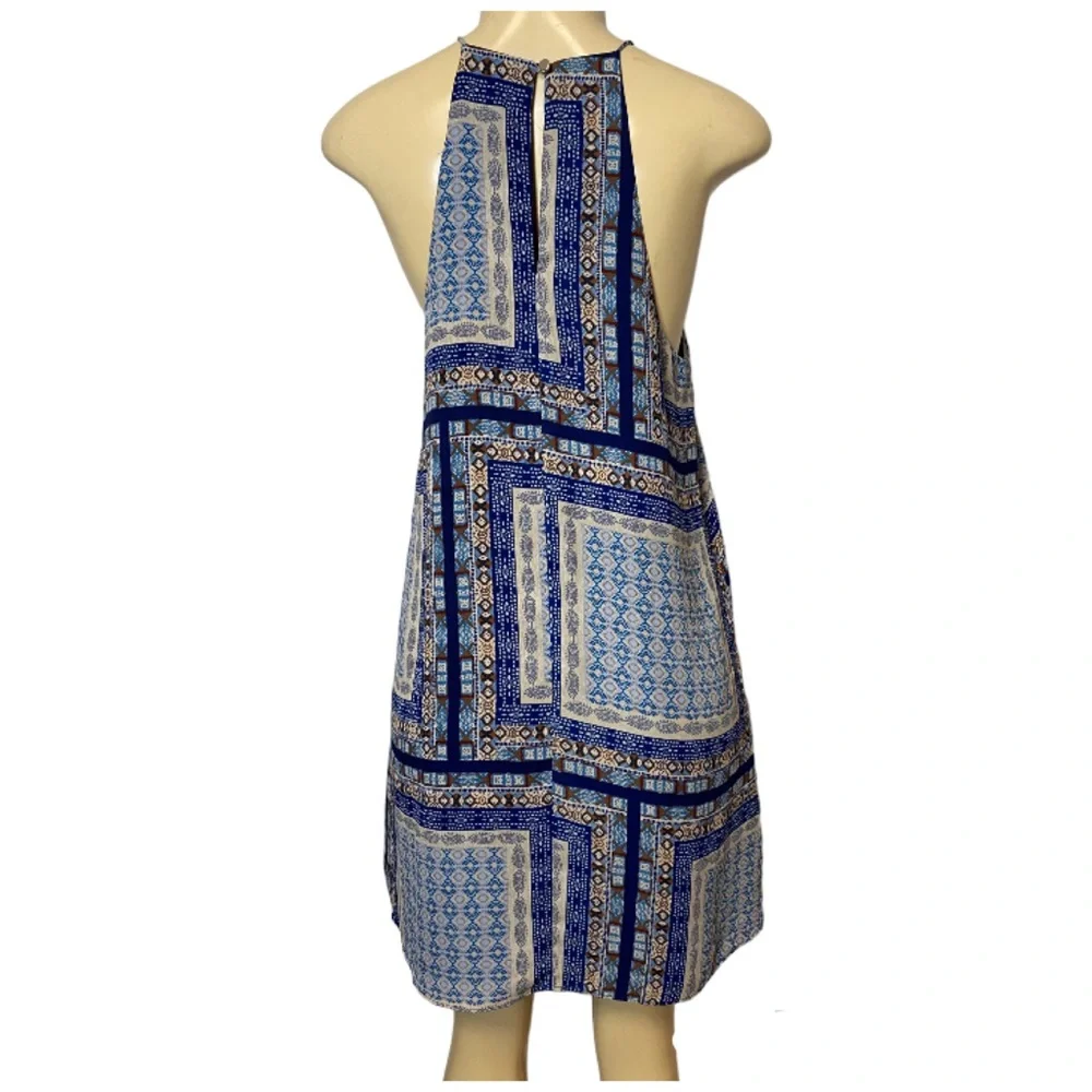Everly By Anthropologie Halter Neck Blue Multicolor Patchwork Mini Dress - Picture 5 of 7